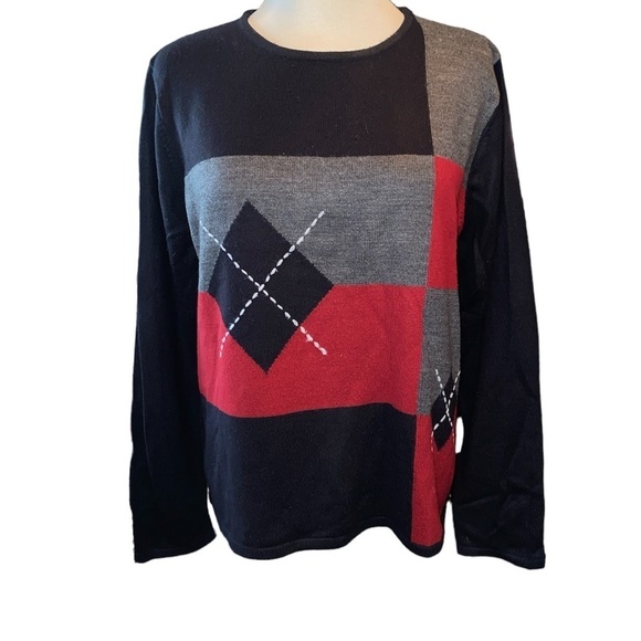 Sag Harbor sweater long sleeve rounded neckline color block size large petite - Picture 1 of 11